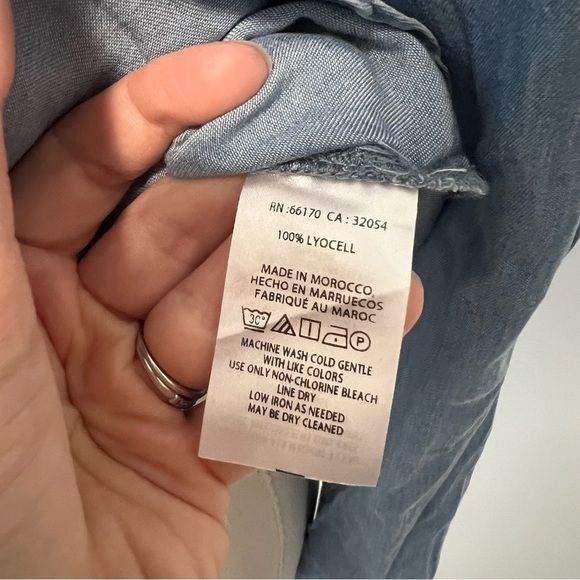 Anthropologie Maeve Chambray Ruffle Long Sleeve Top - Picture 13 of 15